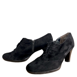 Paul Green Black Suede Heeled Zip Up Oxford Style European Leather size 9.5